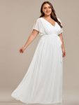 A-Line Pleated Chiffon Tie-Waist Evening Dress – White