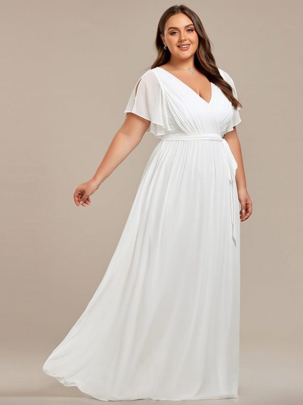 A-Line Pleated Chiffon Tie-Waist Evening Dress - White