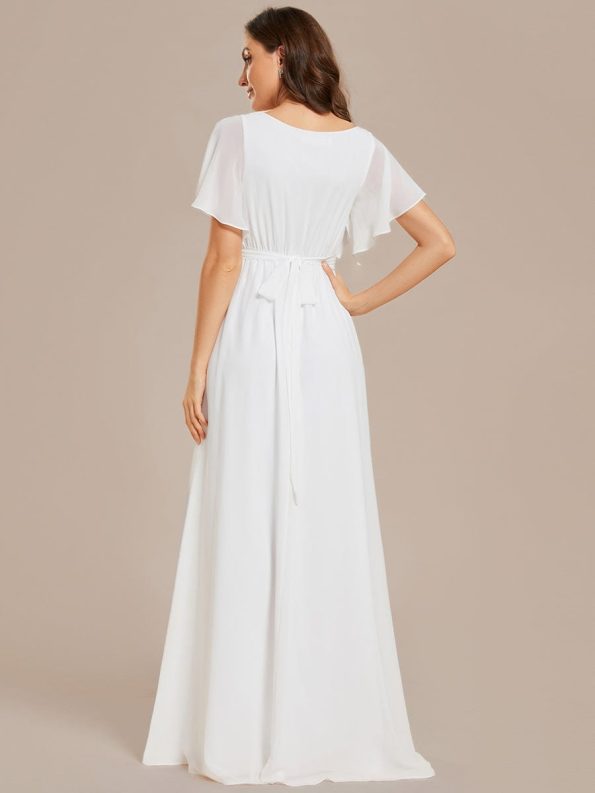 A-Line Pleated Chiffon Tie-Waist Evening Dress - White