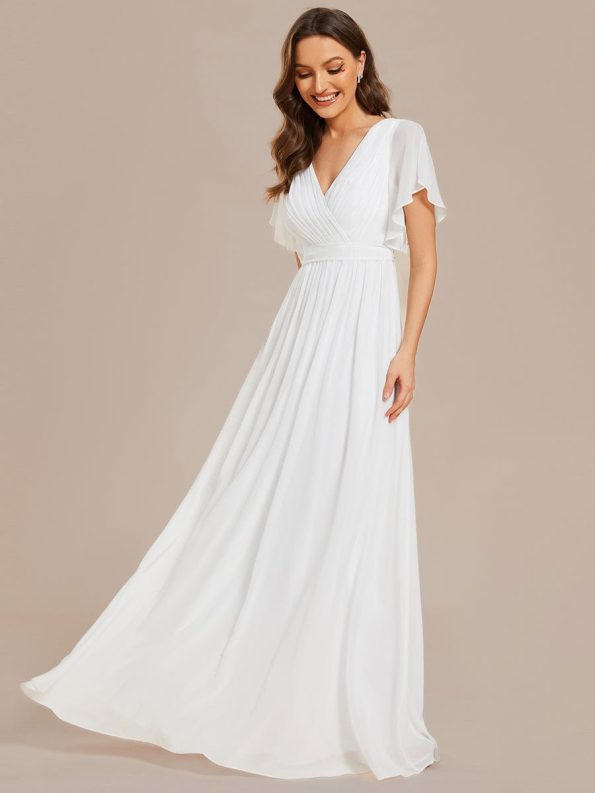 A-Line Pleated Chiffon Tie-Waist Evening Dress - White