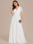 A-Line Pleated Chiffon Tie-Waist Evening Dress – White