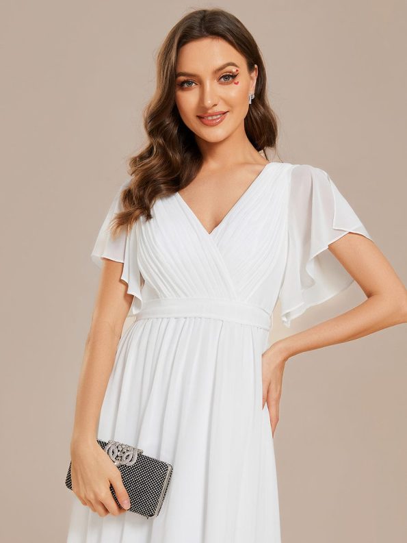 A-Line Pleated Chiffon Tie-Waist Evening Dress - White