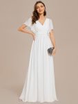 A-Line Pleated Chiffon Tie-Waist Evening Dress – White