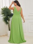 Chiffon High Slit Sleeveless V-Neck Empire Waist Formal Evening Dress – Avocado Green