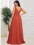 Chiffon High Slit Sleeveless V-Neck Empire Waist Formal Evening Dress – Burnt Orange