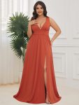 Chiffon High Slit Sleeveless V-Neck Empire Waist Formal Evening Dress – Burnt Orange