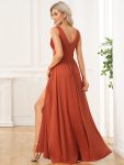 Chiffon High Slit Sleeveless V-Neck Empire Waist Formal Evening Dress – Burnt Orange