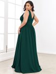 Sleeveless V-Neck Empire Waist High Slit Floor-Length Evening Dress – Dark Green