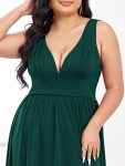 Sleeveless V-Neck Empire Waist High Slit Floor-Length Evening Dress – Dark Green