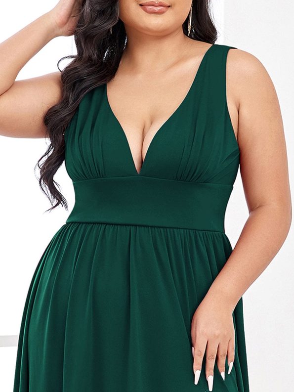 Sleeveless V-Neck Empire Waist High Slit Floor-Length Evening Dress - Dark Green