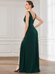 Sleeveless V-Neck Empire Waist High Slit Floor-Length Evening Dress – Dark Green