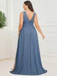 Chiffon High Slit Sleeveless V-Neck Empire Waist Formal Evening Dress – Dusty Navy