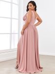 Sleeveless V-Neck Empire Waist High Slit Floor-Length Evening Dress – Dusty Rose