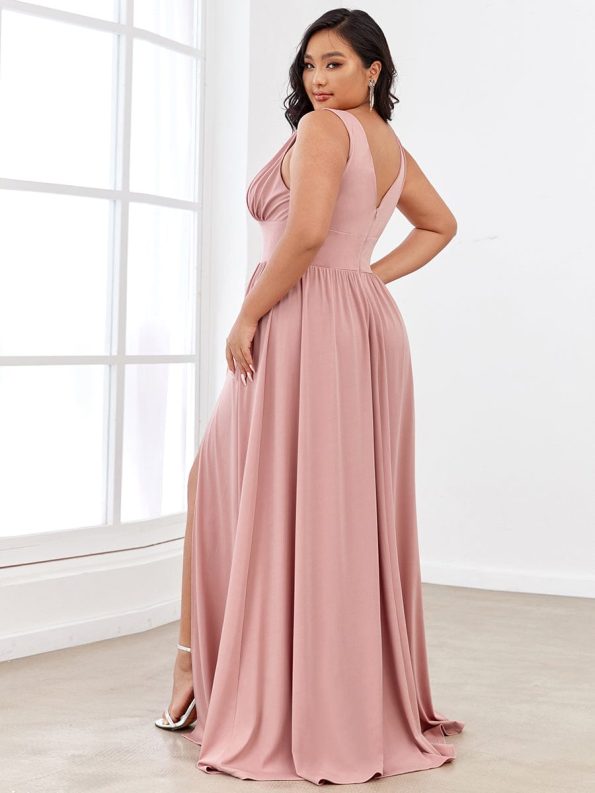 Sleeveless V-Neck Empire Waist High Slit Floor-Length Evening Dress - Dusty Rose