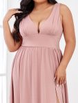 Sleeveless V-Neck Empire Waist High Slit Floor-Length Evening Dress – Dusty Rose