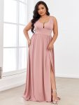 Sleeveless V-Neck Empire Waist High Slit Floor-Length Evening Dress – Dusty Rose