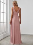 Sleeveless V-Neck Empire Waist High Slit Floor-Length Evening Dress – Dusty Rose