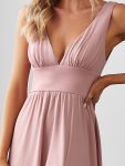 Sleeveless V-Neck Empire Waist High Slit Floor-Length Evening Dress – Dusty Rose