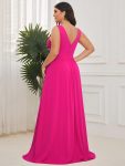 Chiffon High Slit Sleeveless V-Neck Empire Waist Formal Evening Dress – Hot Pink