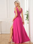 Chiffon High Slit Sleeveless V-Neck Empire Waist Formal Evening Dress – Hot Pink