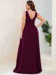 Sleeveless V-Neck Empire Waist High Slit Floor-Length Evening Dress – Mulberry