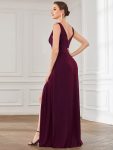 Sleeveless V-Neck Empire Waist High Slit Floor-Length Evening Dress – Mulberry