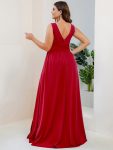 Chiffon High Slit Sleeveless V-Neck Empire Waist Formal Evening Dress – Red