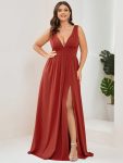 Chiffon High Slit Sleeveless V-Neck Empire Waist Formal Evening Dress – Vermilion