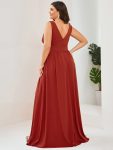 Chiffon High Slit Sleeveless V-Neck Empire Waist Formal Evening Dress – Vermilion