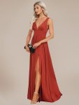 Chiffon High Slit Sleeveless V-Neck Empire Waist Formal Evening Dress – Vermilion