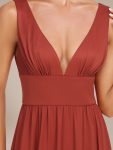 Chiffon High Slit Sleeveless V-Neck Empire Waist Formal Evening Dress – Vermilion