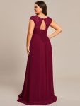 Elegant Chiffon Maxi Formal Evening Dress with Lace Cap Sleeve – Burgundy