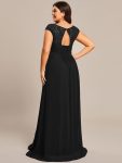 Elegant Chiffon Maxi Formal Evening Dress with Lace Cap Sleeve – Black