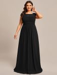 Elegant Chiffon Maxi Formal Evening Dress with Lace Cap Sleeve – Black