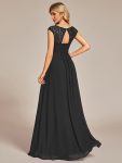 Elegant Chiffon Maxi Formal Evening Dress with Lace Cap Sleeve – Black