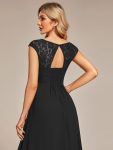 Elegant Chiffon Maxi Formal Evening Dress with Lace Cap Sleeve – Black