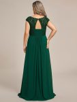 Elegant Chiffon Maxi Formal Evening Dress with Lace Cap Sleeve – Dark Green