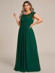 Elegant Chiffon Maxi Formal Evening Dress with Lace Cap Sleeve – Dark Green