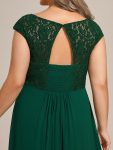 Elegant Chiffon Maxi Formal Evening Dress with Lace Cap Sleeve – Dark Green