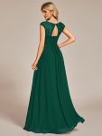 Elegant Chiffon Maxi Formal Evening Dress with Lace Cap Sleeve – Dark Green