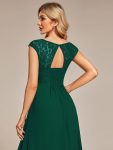 Elegant Chiffon Maxi Formal Evening Dress with Lace Cap Sleeve – Dark Green