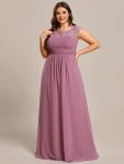 Elegant Chiffon Maxi Formal Evening Dress with Lace Cap Sleeve – Purple Orchid