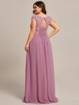 Elegant Chiffon Maxi Formal Evening Dress with Lace Cap Sleeve – Purple Orchid