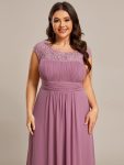 Elegant Chiffon Maxi Formal Evening Dress with Lace Cap Sleeve – Purple Orchid