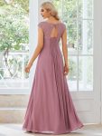 Elegant Chiffon Maxi Formal Evening Dress with Lace Cap Sleeve – Purple Orchid