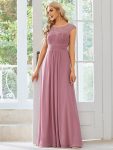 Elegant Chiffon Maxi Formal Evening Dress with Lace Cap Sleeve – Purple Orchid