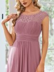 Elegant Chiffon Maxi Formal Evening Dress with Lace Cap Sleeve – Purple Orchid