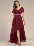 Flowy High-low Chiffon Ruffle Sleeves Bridesmaid Dress – Burgundy