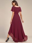 Flowy High-low Chiffon Ruffle Sleeves Bridesmaid Dress – Burgundy