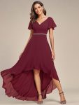 Flowy High-low Chiffon Ruffle Sleeves Bridesmaid Dress – Burgundy